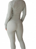 SP3CTRUM SculptFlex Yoga Set Cloud — matching crop top and high-waist legging in soft neutral tone, four-way stretch compression fabric, women's yoga and gym wear