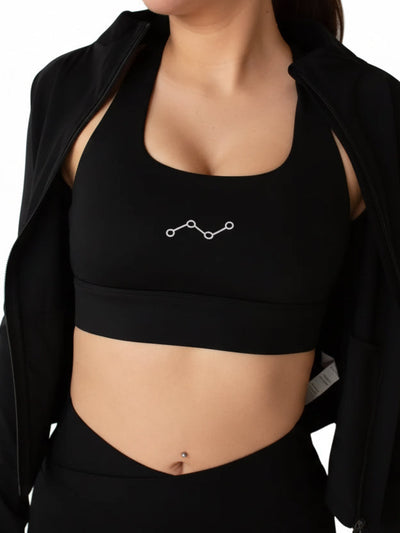 SP3CTRUM SculptFlex Yoga Set in Black — high-waist compression legging and matching sports bra, 75 percent nylon 25 percent spandex, four-way stretch, women's premium activewear set