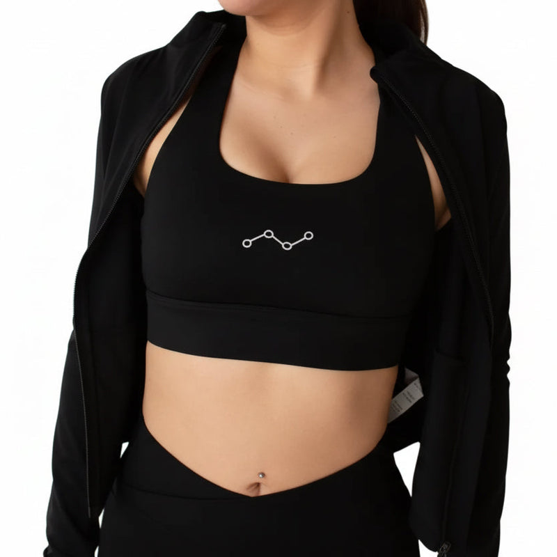 SP3CTRUM SculptFlex Yoga Set in Black — high-waist compression legging and matching sports bra, 75 percent nylon 25 percent spandex, four-way stretch, women's premium activewear set