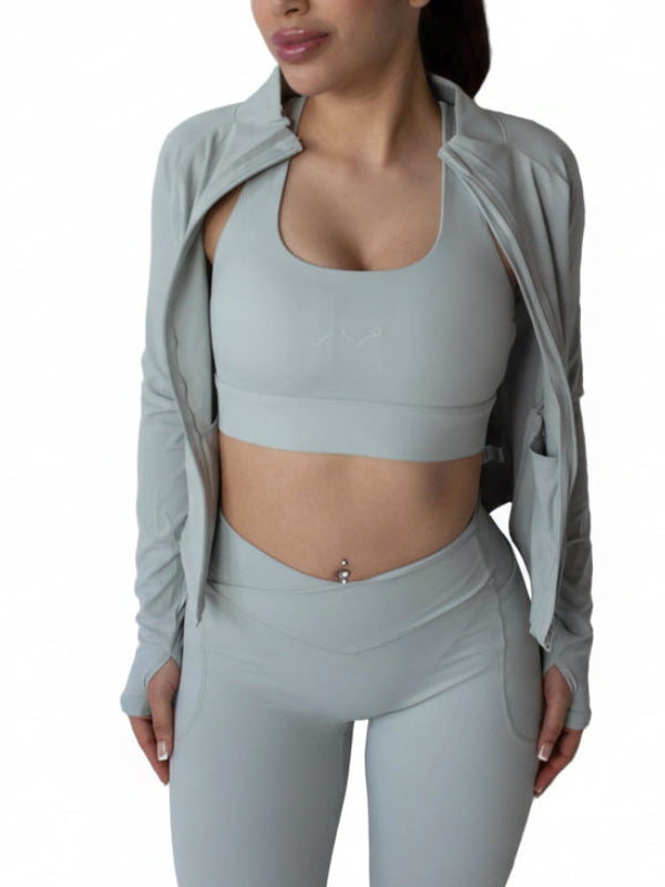 SP3CTRUM SculptFlex Yoga Set in Cloud — high-waist compression legging and matching sports bra in warm neutral colorway, 75 percent nylon 25 percent spandex, women's activewear set